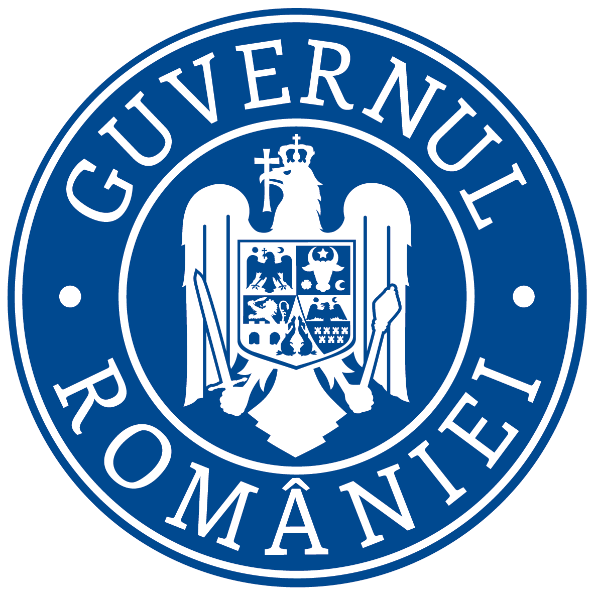 Sigla Guvernului Rom&acirc;niei cu o coroană, simboliz&acirc;nd autoritatea și tradiția națională.